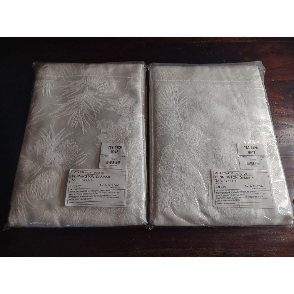 Set Of 2 Vintage JC Penney Ivory Bennington Damask  Tablecloth 60" X 84"